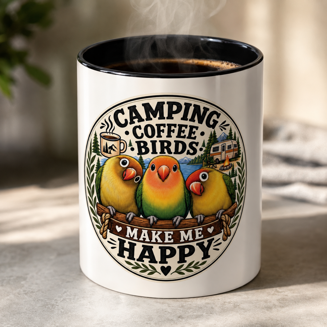☕ Parrot Lover "Make Me Happy" Two-Tone Coffee Cup☕ 🦜