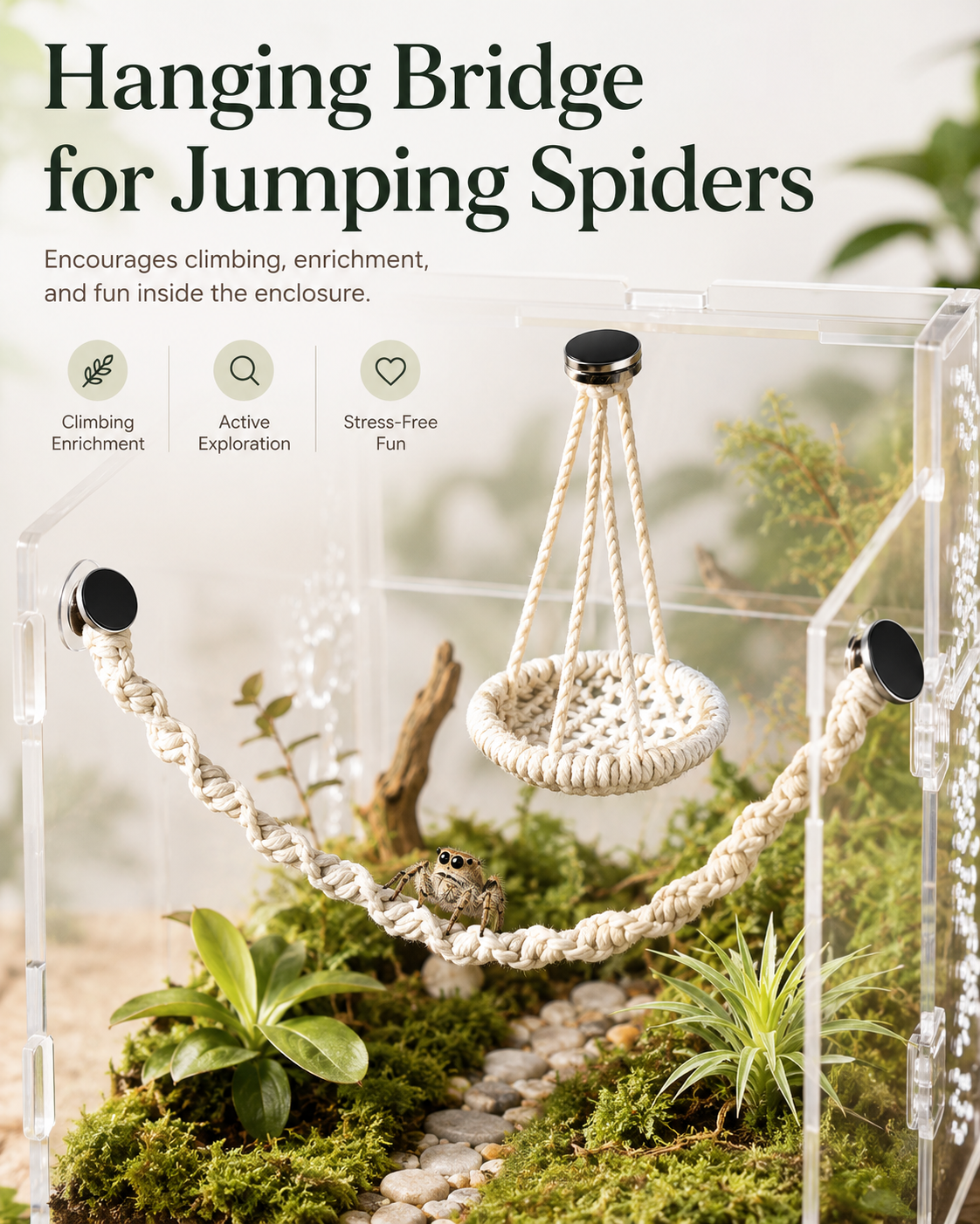 🌿 Hangable Jumping Spider Climbing Bridge & Swing | Enclosure Habitat Ladder 🕷️