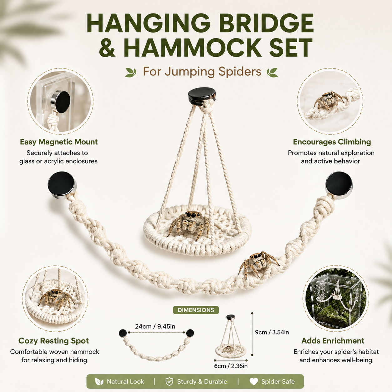 🌿 Hangable Jumping Spider Climbing Bridge & Swing | Enclosure Habitat Ladder 🕷️