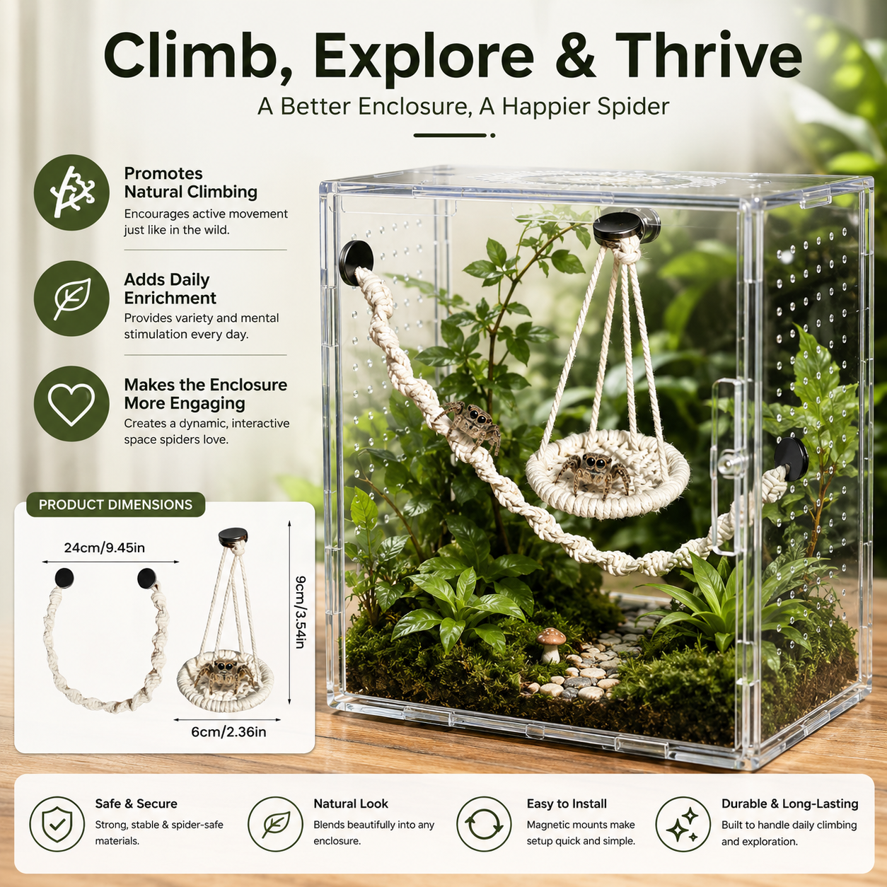 🌿 Hangable Jumping Spider Climbing Bridge & Swing | Enclosure Habitat Ladder 🕷️