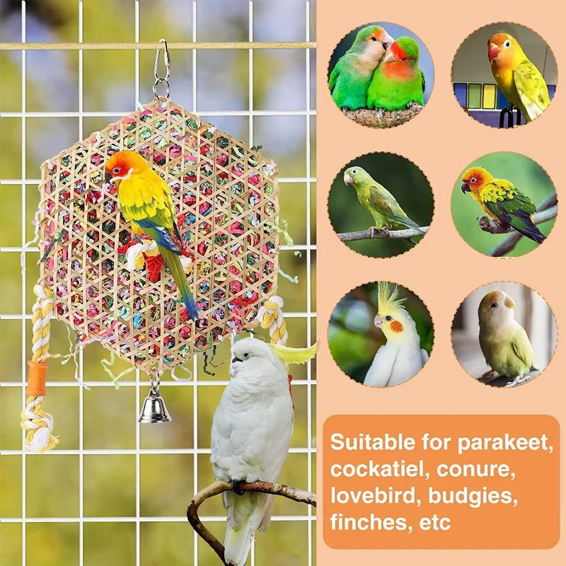 Colorful Bamboo & Paper Bird Chew Toy 🦜