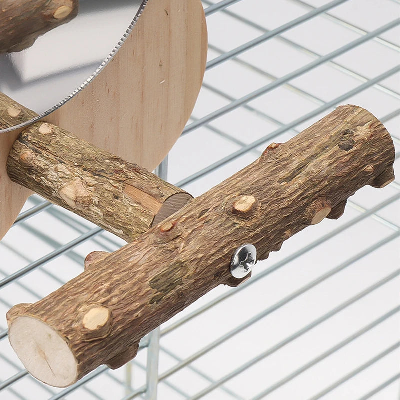 🌺 Joyful Beaks FloraPerch: Natural Blossom Wooden Bird Perch with Built-in Mirror 🪵