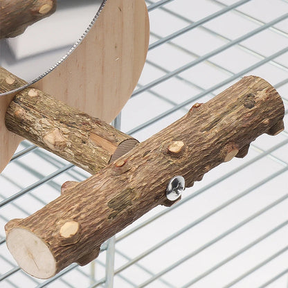 🌺 Joyful Beaks FloraPerch: Natural Blossom Wooden Bird Perch with Built-in Mirror 🪵