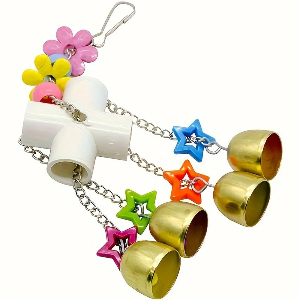 Heavy-Duty Parrot Bell Toy - Durable Metal Chain Cage Pendant for Large Birds 🦜🔔