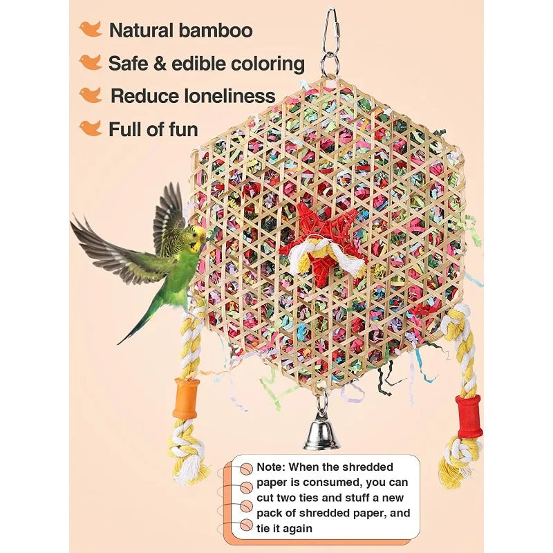 Colorful Bamboo & Paper Bird Chew Toy 🦜