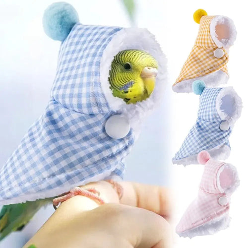 🦜 Thickened Winter Parrot Cape with Hat – Warm Plush Plaid Bird Coat ❄️