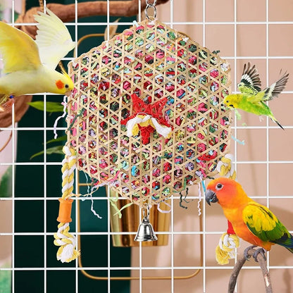 Colorful Bamboo & Paper Bird Chew Toy 🦜
