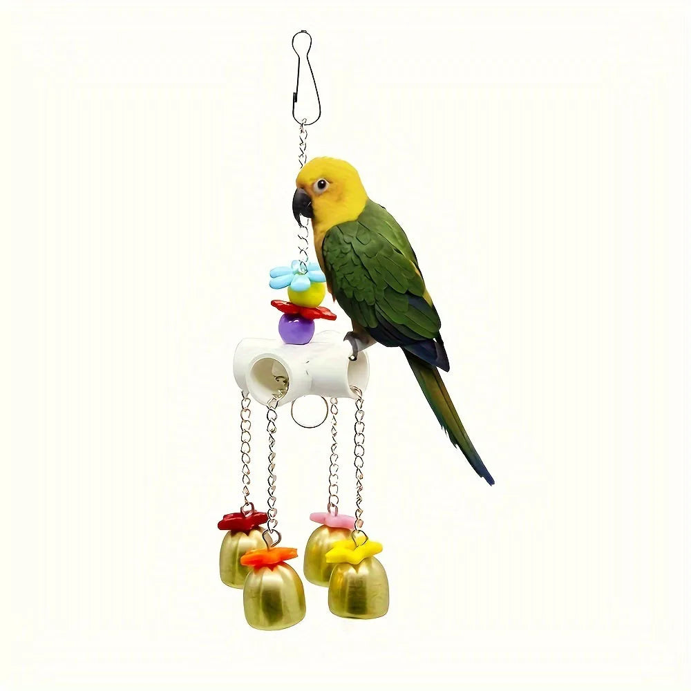 Heavy-Duty Parrot Bell Toy - Durable Metal Chain Cage Pendant for Large Birds 🦜🔔