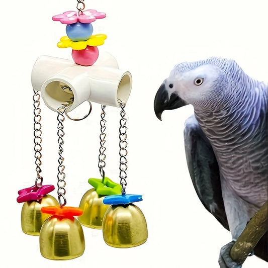 Heavy-Duty Parrot Bell Toy - Durable Metal Chain Cage Pendant for Large Birds 🦜🔔
