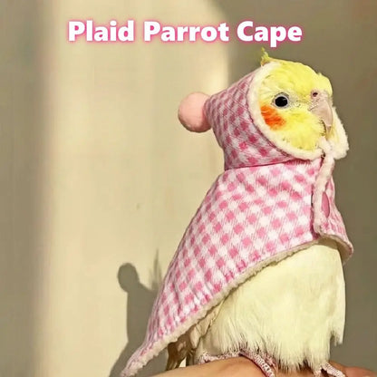 🦜 Thickened Winter Parrot Cape with Hat – Warm Plush Plaid Bird Coat ❄️