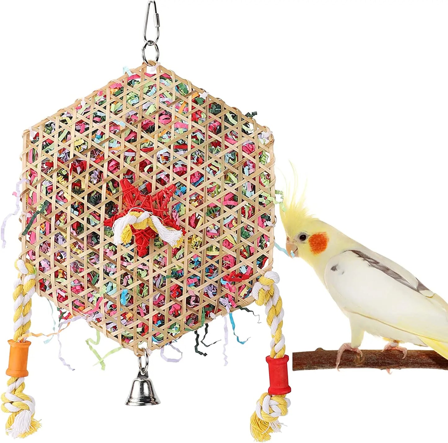 Colorful Bamboo & Paper Bird Chew Toy 🦜