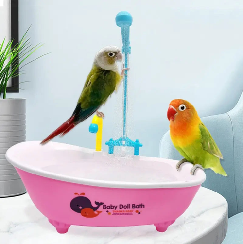 🔥LAST DAY 30% OFF🦜 Happy Birdie! Automatic Parrot Bath Tub | Cute Blue Shower Cage Accessory 🚿