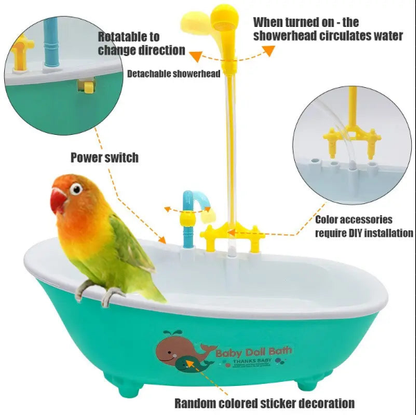 🦜 Happy Birdie! Automatic Parrot Bath Tub | Cute Blue Shower Cage Accessory 🚿